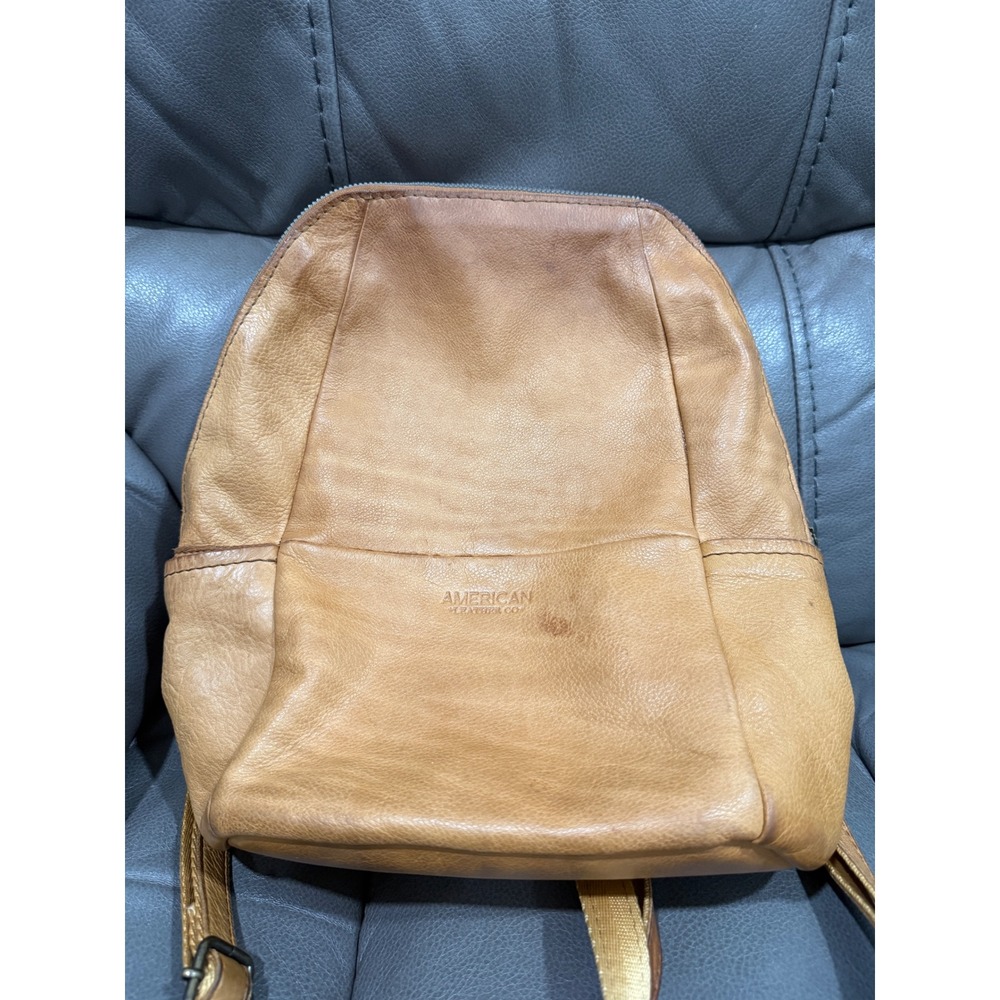 American Leather Co Tan Glove Leather Backpack Zip‎ Top Everyday Bag